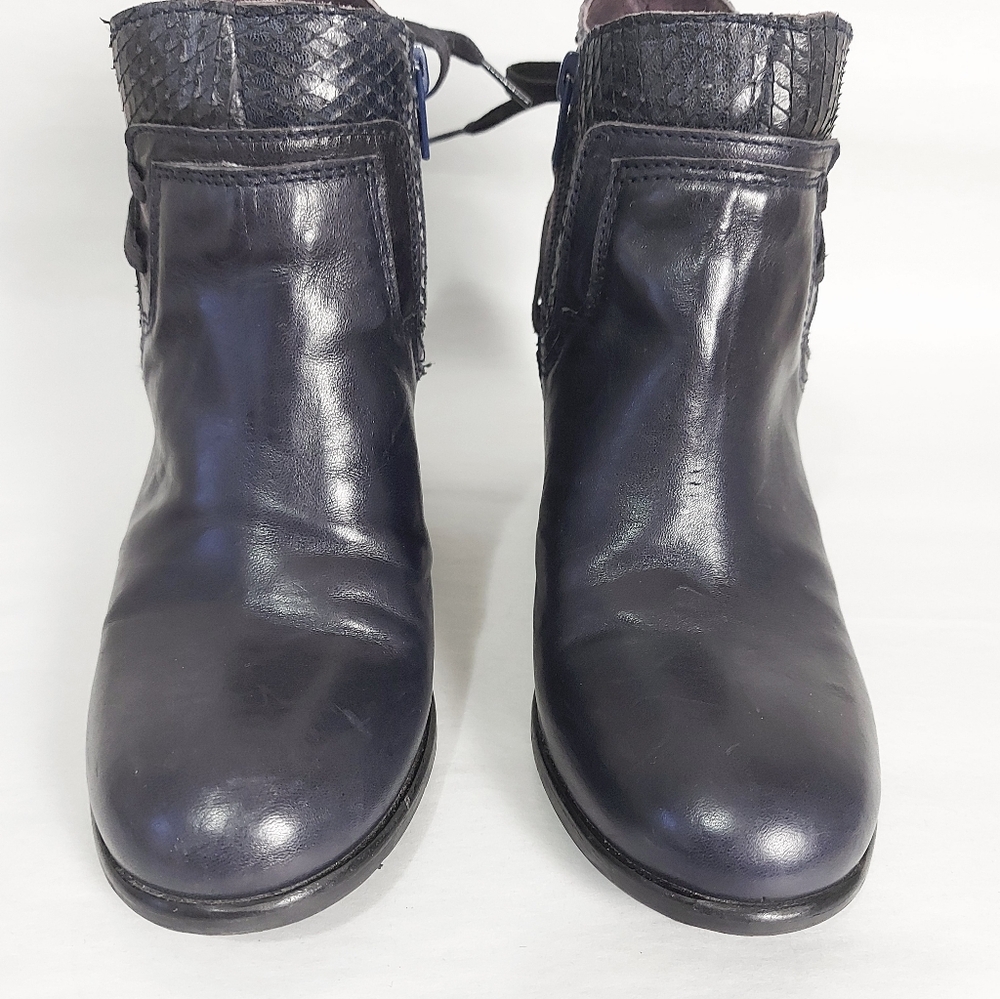 Brako Anatomic Comfy Ankle Boot Adjustable Back Tie Block Heel Dark Navy Leather - Picture 2 of 12